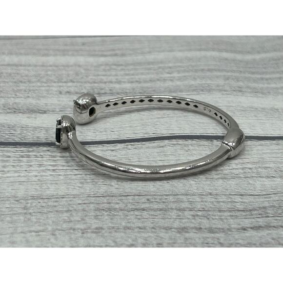 EMA Signed Sterling Silver 925 Lab Created Sapphires CZs Hinged 6.5” Bracelet - Picture 4 of 9